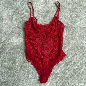 Yandy Red Lace Sheer Teddy Bodysuit Lingerie Size Large